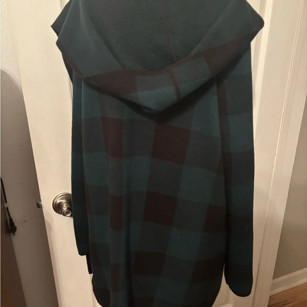 Adrienne Vittadini plaid hooded cardigan M